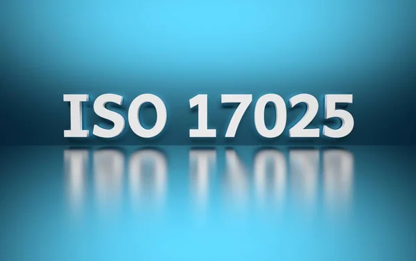 International standard. Word ISO 17025 on blue background