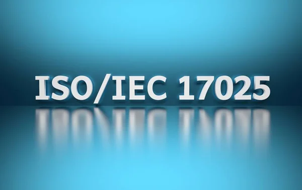 Uluslararası standart. Word Iso 17025 mavi arka plan üzerinde