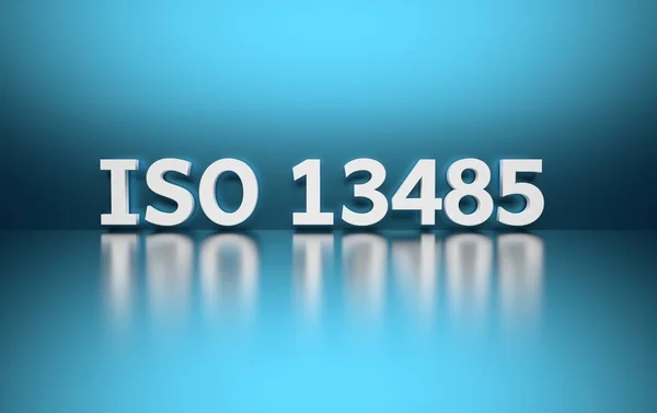 Uluslararası standart. Word Iso 13485 mavi arka plan üzerinde