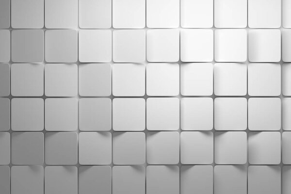 Accurate neat pattern made of square shapes with rounded edges in white gray colors. 3d illustration.