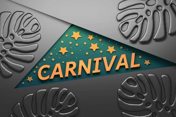 Achtergrond met woord carnaval en grote Mostera plant verlaat — Stockfoto