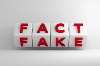 Red fact fake words on white large flipping cubes clipart