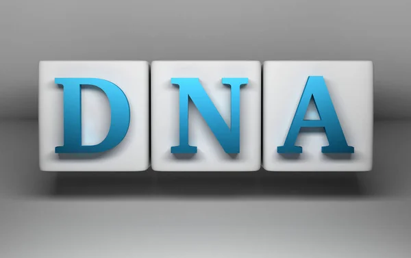 Whit küpler üzerinde DNA mavi harfler — Stok fotoğraf