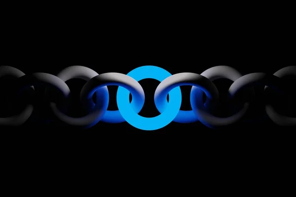 Large chain with circular link and blue center glowing link on b