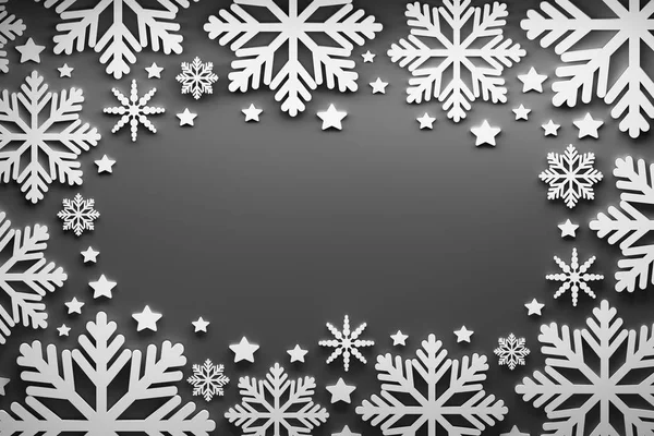 Снежинки и звезды на черном фоне — стоковое фото