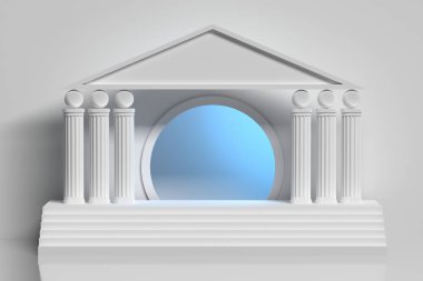 Beyaz yunan sütun arcade ve dairesel mavi tünel