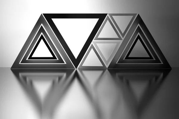 Abstraktní kompozice s trojúhelníky nad zrcadlovou podlahou — Stock fotografie