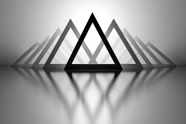 Pozadí s trojúhelníky nad zrcadlovou podlahou — Stock fotografie
