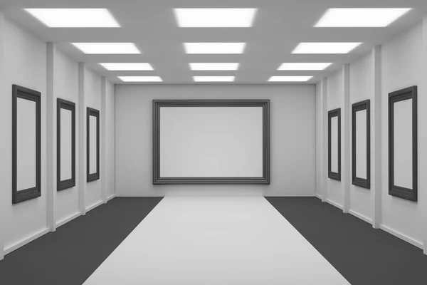 Exhibition space with blank picture frames