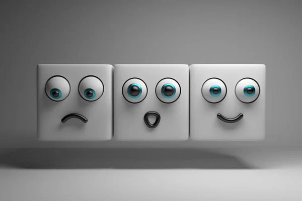Tres personajes mostrando emociones — Foto de Stock