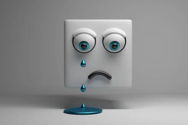 Crying character cube with sad face — Stock Photo, Image