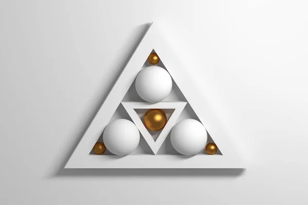 Прості примітивні білі золоті геометричні фігури трикутники і бальзам — стокове фото