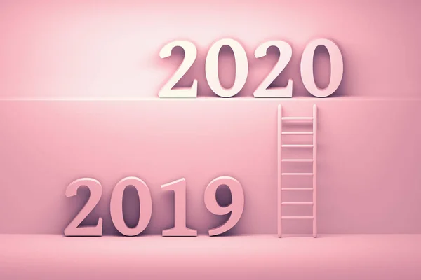 Ilustración con números 2019 y 2020 y escalera en color rosa —  Fotos de Stock