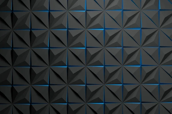 Czarny wzór 3D z ostrosłupy i niebieskie krawędzie — Zdjęcie stockowe