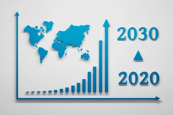 Toekomstige trend met groei diagram, wereld kaart en 2020 tot 2030 NUM — Stockfoto