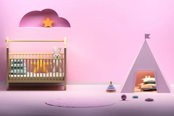 Habitación para niños con wigwam rosa — Foto de Stock