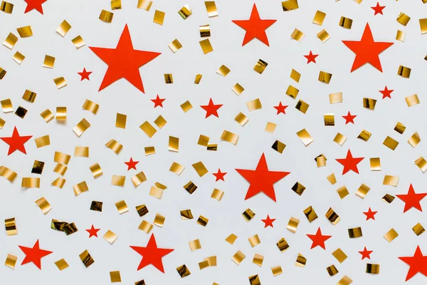 Backgound with red stars and golden glitter — Stock Photo, Image