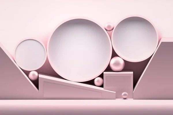 다각형을 연분홍으로 채우고 공간을 복사하는 기하학적 추상적 구성이다 — 스톡 사진