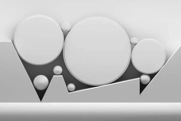 Jednoduchá Geometrická Abstraktní Kompozice Kruhy Kuličkami Mnohoúhelníky Černé Bílé Barvě — Stock fotografie