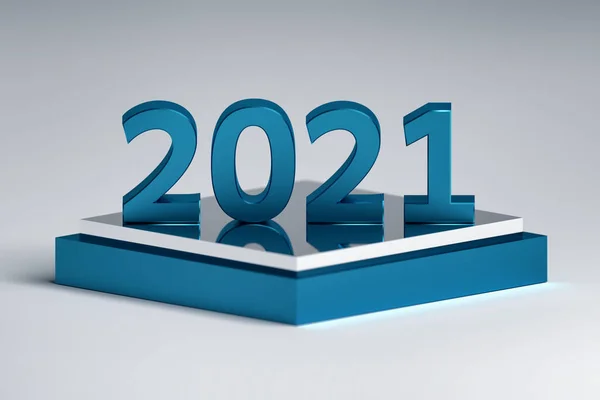 Μεγάλο Τολμηρό Μεταλλικό 2021 Αριθμούς Νέο Έτος Ένα Βάθρο Βάθρο — Φωτογραφία Αρχείου