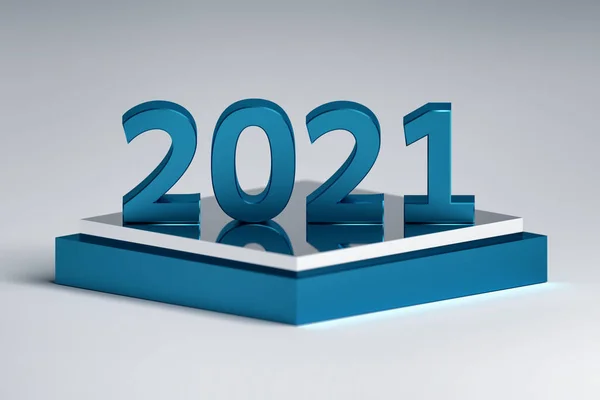 Grand Audacieux Métallique 2021 Nouveaux Numéros Année Sur Podium Piédestal — Photo