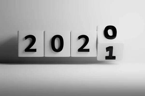 Eenvoudige 2021 Nieuwjaarskaart Met Roterende Blokjes Wisselende Nummers Illustratie — Stockfoto