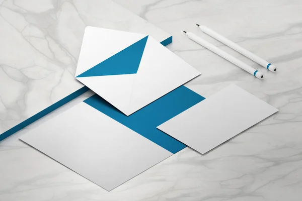 Arranjo Isométrico Grupo Coleção Com Envelope Papel Aberto Cartão Convite — Fotografia de Stock