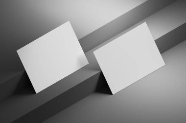 Siyah arkaplandaki iki boş kartvizitin şablonu. 3d illüstrasyon.