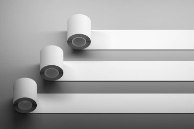 Koyu yüzey köşesinde boş yatay bant bantlı maket şablonu. 3d illüstrasyon.