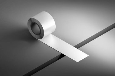 Birleşme illüstrasyonunu bir boşluğu koli bandıyla kapatarak düzeltme kavramı. 3d illüstrasyon.
