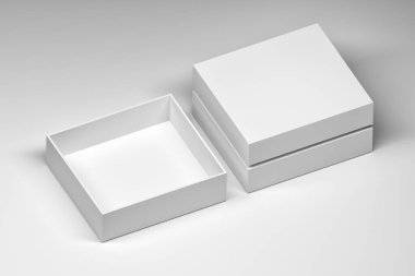 Beyaz arkaplanda kapalı ve açık kutucuğu olan model şablonu. 3d illüstrasyon.