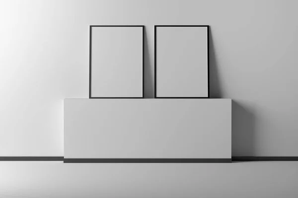 Two vertical A4 photo image frames in an empty interior. 3d illustration.