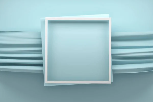 蓝色面料上有正方形白色框架的软垫 3D说明 — 图库照片