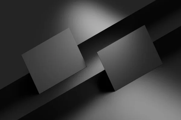 Diagonální Geometrické Uspořádání Dvou Černých Vizitek Tmavém Pozadí Ilustrace — Stock fotografie