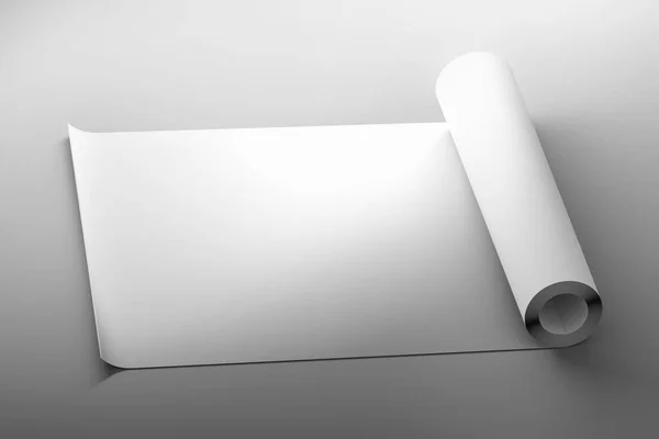 Mockup Template White Blank Arrangement Rolled Paper Gray Background Illustration — Stock Photo, Image
