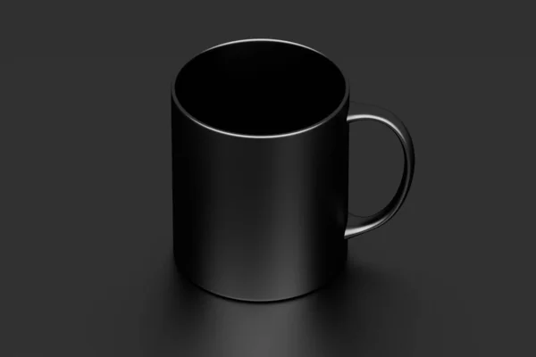 Jeden Černý Hrnek Kávu Hrnek Prázdným Povrchem Černém Pozadí — Stock fotografie