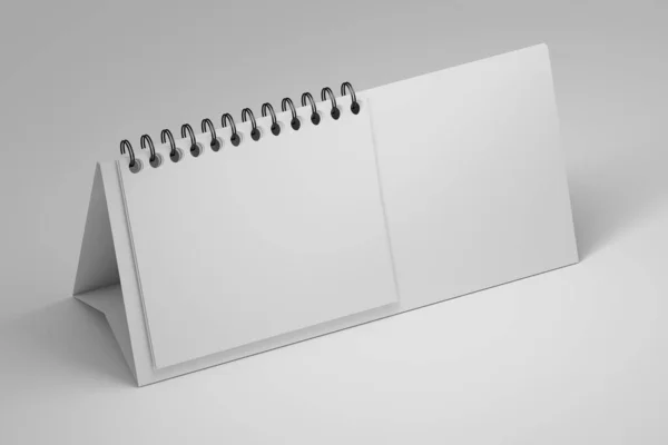 Ofis Masası Boş Kağıt Standı Beyaz Arka Planda Sarmal Kağıt — Stok fotoğraf