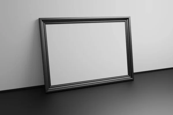大型画廊空白模板黑色框架覆盖黑色背景 3D说明 — 图库照片