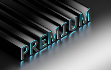 Siyah arkaplanda parlayan mavi kelimelerle Isometric sözcük düzenleme. 3d illüstrasyon.