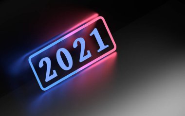 Yıl 2021 rakamlarının çapraz düzenlenmesi yuvarlak dikdörtgen çerçevede. Boş alanı kopyalayan resim. 3d illüstrasyon.