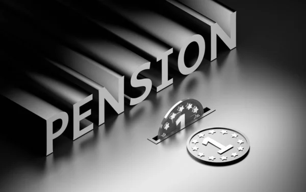 Велике Сміливе Слово Pension Срібними Монетами Потрапляють Ощадний Рахунок Ілюстрація — стокове фото