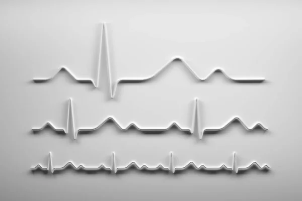 3つの健康な心臓は白い背景で心臓ラインを打ちます 3Dイラスト — ストック写真