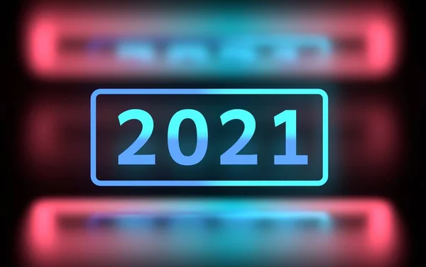 Nouvel 2021 Chiffres Lumineux Avec Lumière Rose Bleu Sur Sol — Photo