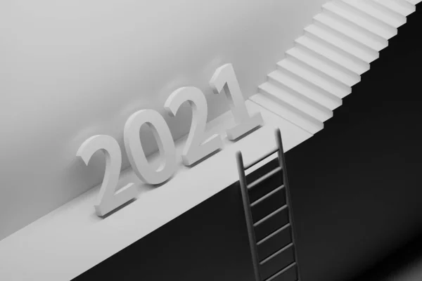 Grandi Numeri Bianchi 2021 Piedi Accanto Muro Con Scale Scala — Foto Stock