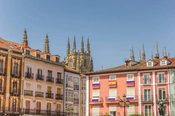 Case Colorate Torri Cattedrale Burgos Spagna — Foto Stock