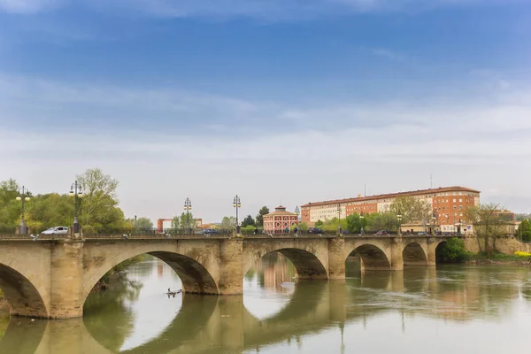 Puente Histórico Peidra Que Cruza Río Ebro Logrono España — Foto de Stock