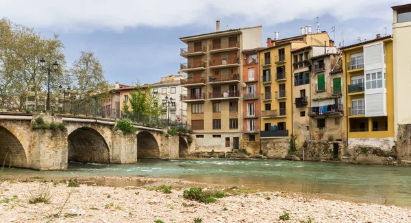 Casas Coloridas Puente Río Ega Estella España — Foto de Stock