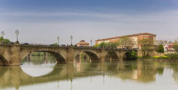 Panorama Dello Storico Ponte Piemontese Logrono Spagna — Foto Stock