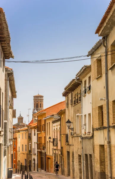 Calle Con Casas Coloridas Torre Catedral Tudela España — Foto de Stock