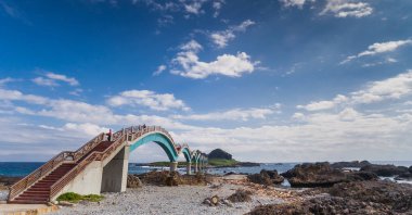 Panorama of the arched bridges to the platform of three immortals in Taiwan clipart